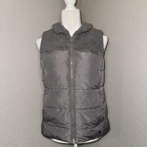 Ruff Hewn Puffer Vest Women's Small Gray Faux Sherpa Pockets Winter Full Zip